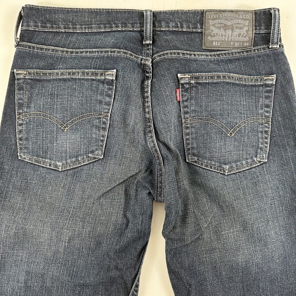 Levi's 511 Jeans Men 32x34 Blue Slim Cotton Stretch Dark Wash Black Patch EUC - Picture 1 of 16
